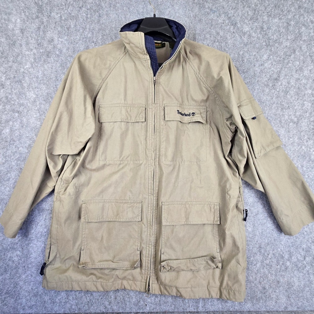 Timberland Weathergear Jacket Mens Large Tan Field Multi-Pocket Vintage 2002